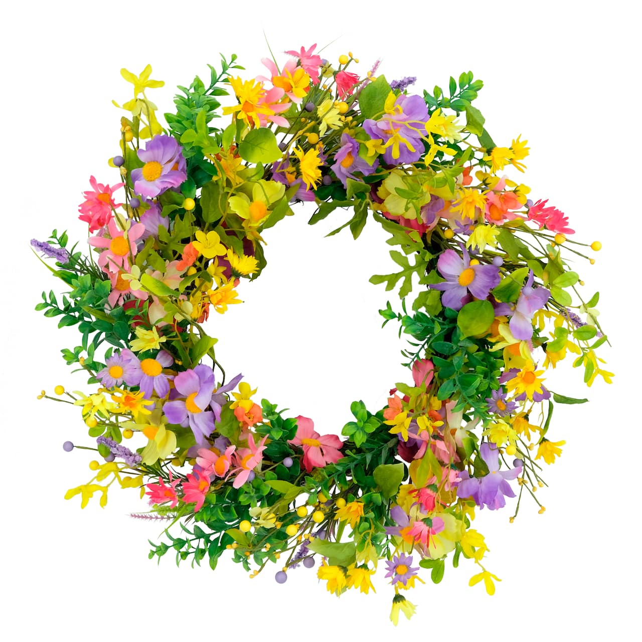 24&#x27;&#x27; Multicolored Daisy Floral Spring Door Wreath